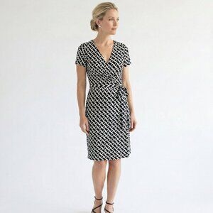 Diane von Furstenberg Black & White Chain Link Vintage Silk Jersey Wrap Dress